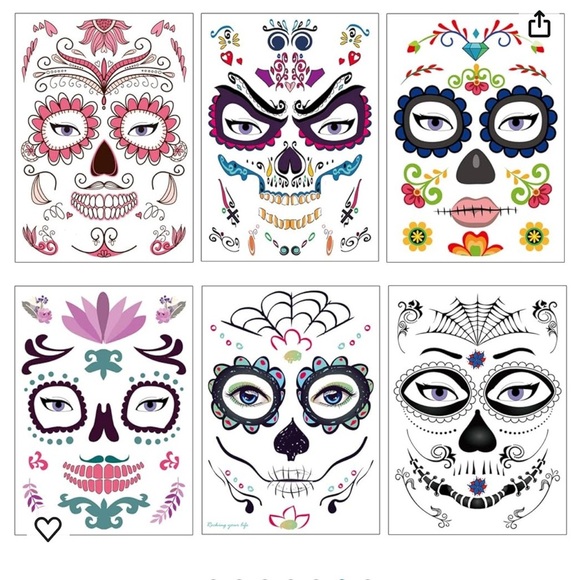 TailaiMei 12 Sheets Day of the Dead Face Skeleton Tattoos and Nail Art - Picture 4 of 7